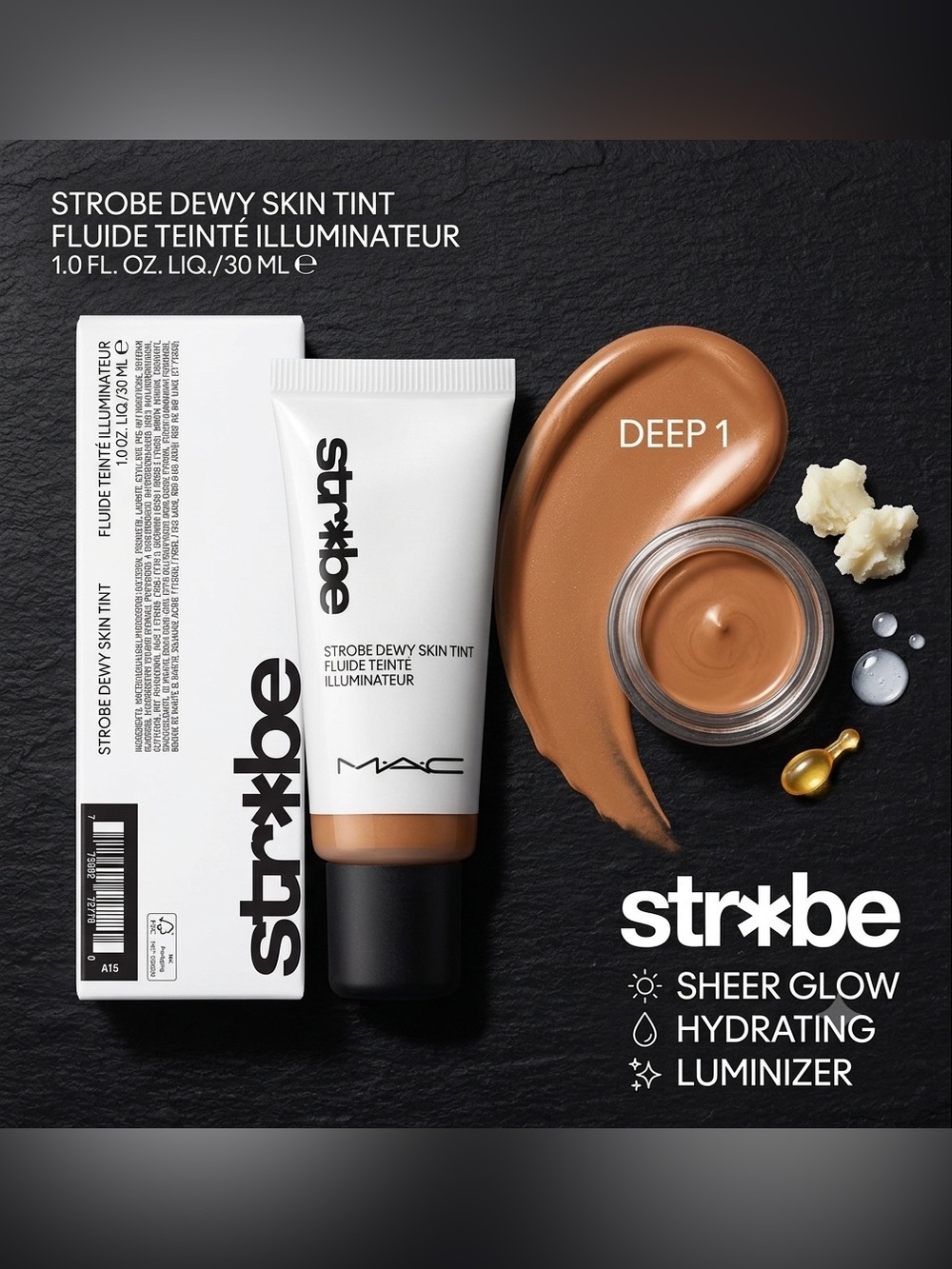 MAC Strobe Dewy Skin Tint Hydrating Luminizer 1.0 oz / 30ml — Shade: Deep 1 NIB